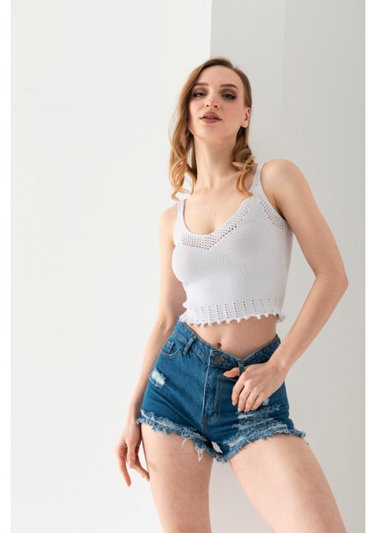 Petek Örgülü Askılı Crop Top, Body, Şık Rahat V Yaka Fitilli Kolsuz T-Shirt Krop, Askılı Krop, Top.