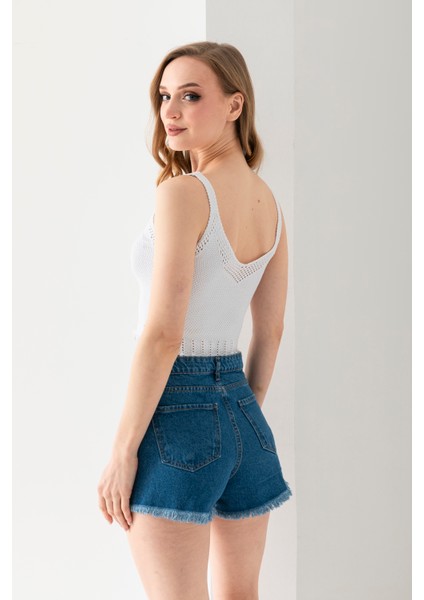 Petek Örgülü Askılı Crop Top, Body, Şık Rahat V Yaka Fitilli Kolsuz T-Shirt Krop, Askılı Krop, Top.