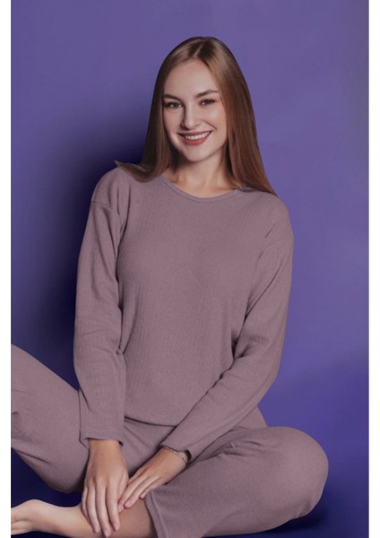 Ikili Kadın Rahat Pijama Takımı – Fitilli, Iç Göstermez, Fıstık Yeşil