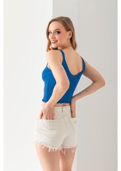 Petek Örgülü Askılı Crop Top, Body, Şık Rahat V Yaka Fitilli Kolsuz T-Shirt Krop, Askılı Krop, Top.
