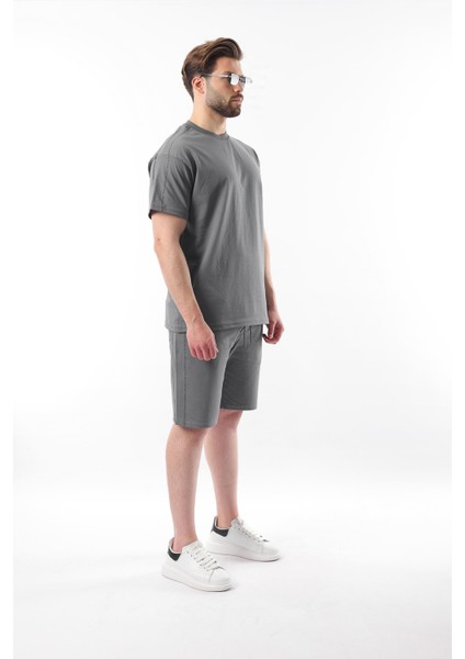 Füme Overfit Baskılı Erkek Şort T-Shirt Takım E7302 modelleri