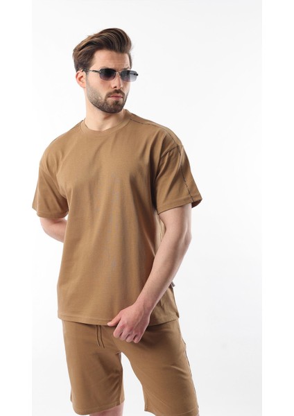 Kapüçino Overfit Baskılı Erkek Şort T-Shirt Takım E7302 fırsatları