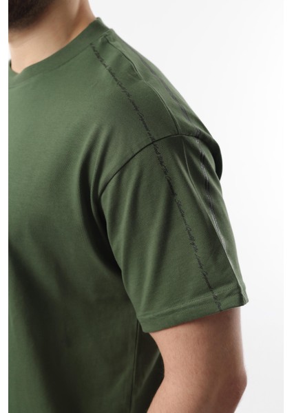 Haki Overfit Baskılı Erkek Şort T-Shirt Takım E7302