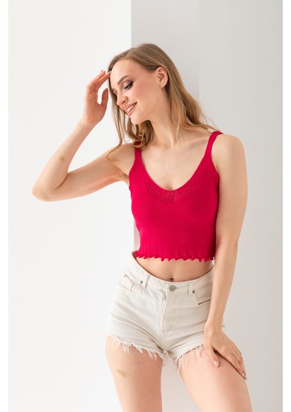 Petek Örgülü Askılı Crop Top, Body, Şık Rahat V Yaka Fitilli Kolsuz T-Shirt Krop, Askılı Krop, Top.