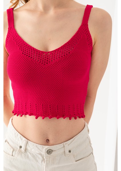 Petek Örgülü Askılı Crop Top, Body, Şık Rahat V Yaka Fitilli Kolsuz T-Shirt Krop, Askılı Krop, Top.