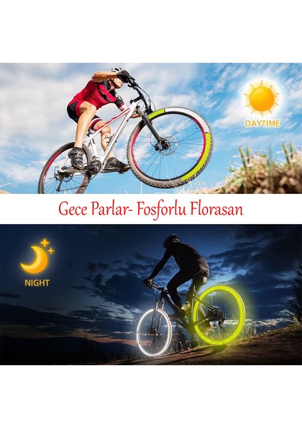 Yapışkanlı 10 mt Florasan Şerit Bant Gece Parlayan Reflektörlü 5 cm Fosforlu Reflektif Ikaz Bandı