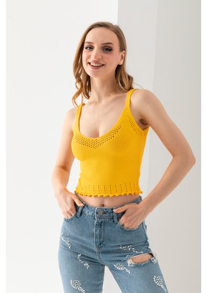 Petek Örgülü Askılı Crop Top, Body, Şık Rahat V Yaka Fitilli Kolsuz T-Shirt Krop, Askılı Krop, Top.
