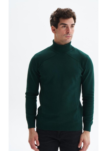 Erkek Slim Fit Likralı Akrilik Kumaş Boğazlı Yaka Triko Kazak K0KRO0862