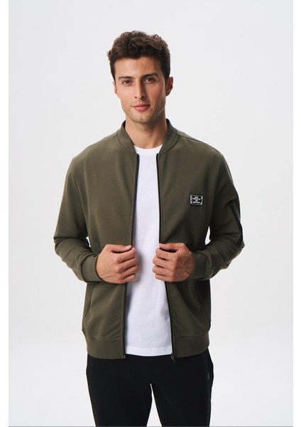 Erkek Slim Fit Scuba Su Geçirmeyen Kumaş Basic Kol Cepli Tam Fermuar Kolej Yaka Sweatshirt K28324988301