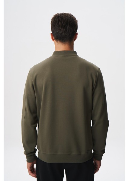 Erkek Slim Fit Scuba Su Geçirmeyen Kumaş Basic Kol Cepli Tam Fermuar Kolej Yaka Sweatshirt K28324988301