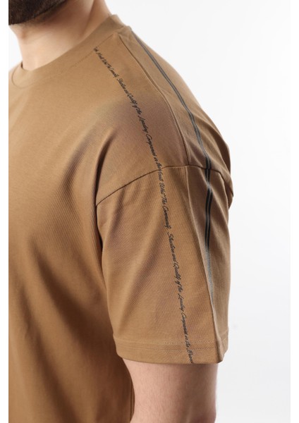 Kapüçino Overfit Baskılı Erkek Şort T-Shirt Takım E7302