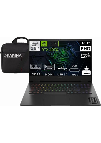 Omen 16-WF1020NT I7-14700HX 9J1Y9EA-05 40GB 2tb RTX4070 8gb 165 Hz Freedos 16.1 Taşınabilir Bilgisayar