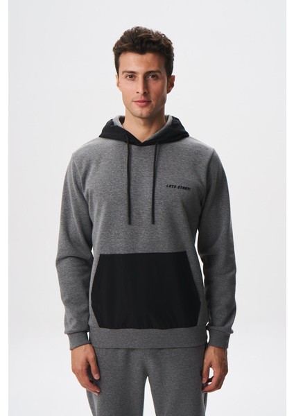 Erkek Slim Fit Basic Kanguru Cepli Su Geçirmeyen Scuba Kumaş Interlok Kapşonlu Sweatshirt K28254988601