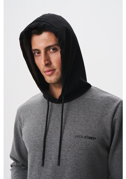 Erkek Slim Fit Basic Kanguru Cepli Su Geçirmeyen Scuba Kumaş Interlok Kapşonlu Sweatshirt K28254988601