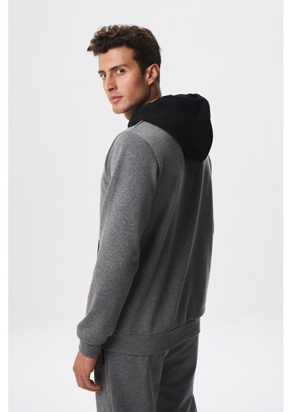 Erkek Slim Fit Basic Kanguru Cepli Su Geçirmeyen Scuba Kumaş Interlok Kapşonlu Sweatshirt K28254988601
