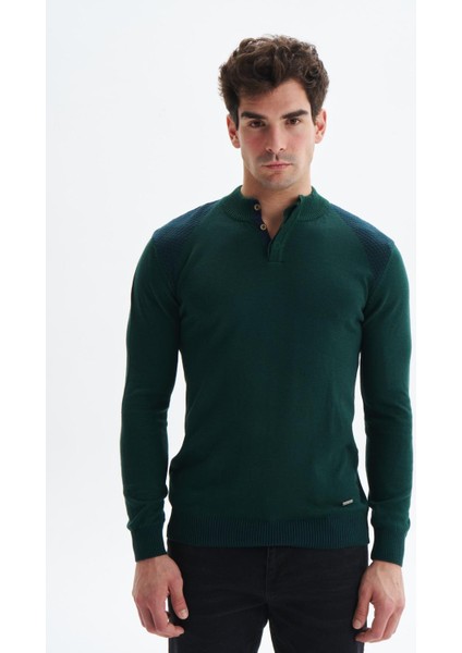 Erkek Slim Fit Likralı Akrilik Kumaş Yarım Yaka Triko Kazak K0KRO0864