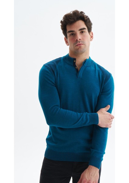 Erkek Slim Fit Likralı Akrilik Kumaş Yarım Yaka Triko Kazak K0KRO0864