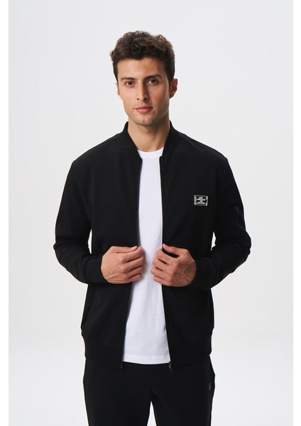 Erkek Slim Fit Scuba Su Geçirmeyen Kumaş Basic Kol Cepli Tam Fermuar Kolej Yaka Sweatshirt K28324988301