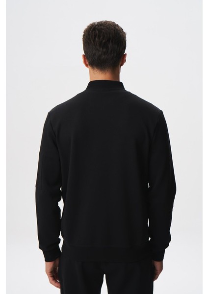 Erkek Slim Fit Scuba Su Geçirmeyen Kumaş Basic Kol Cepli Tam Fermuar Kolej Yaka Sweatshirt K28324988301