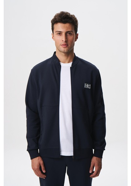 Erkek Slim Fit Scuba Su Geçirmeyen Kumaş Basic Kol Cepli Tam Fermuar Kolej Yaka Sweatshirt K28324988301