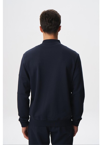 Erkek Slim Fit Scuba Su Geçirmeyen Kumaş Basic Kol Cepli Tam Fermuar Kolej Yaka Sweatshirt K28324988301