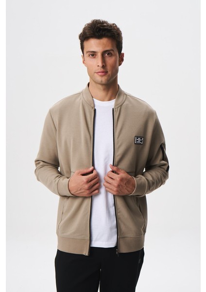 Erkek Slim Fit Scuba Su Geçirmeyen Kumaş Basic Kol Cepli Tam Fermuar Kolej Yaka Sweatshirt K28324988301