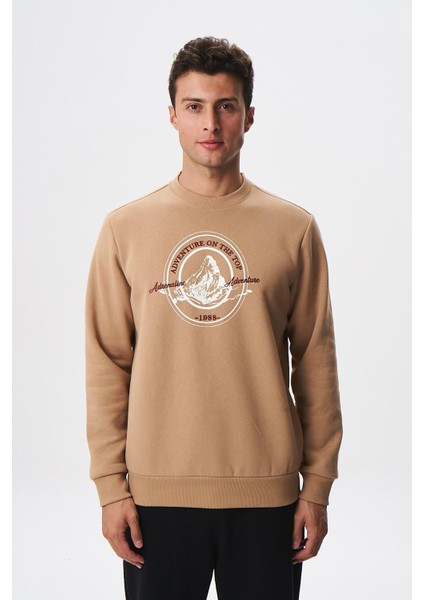 Baskılı Yazılı Regular Fit Şardonlu Erkek Bisiklet Yaka Sweatshirt K28124602901