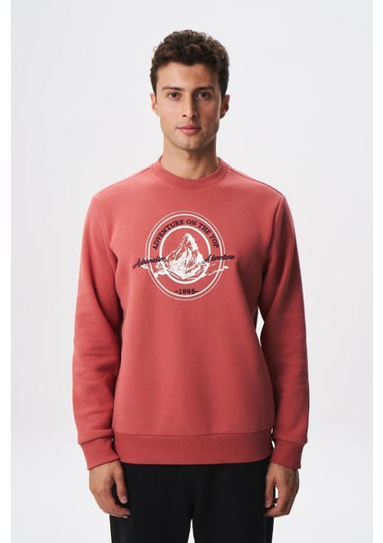 Baskılı Yazılı Regular Fit Şardonlu Erkek Bisiklet Yaka Sweatshirt K28124602901