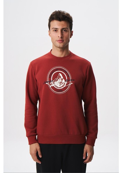 Baskılı Yazılı Regular Fit Şardonlu Erkek Bisiklet Yaka Sweatshirt K28124602901
