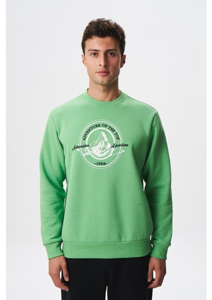 Baskılı Yazılı Regular Fit Şardonlu Erkek Bisiklet Yaka Sweatshirt K28124602901