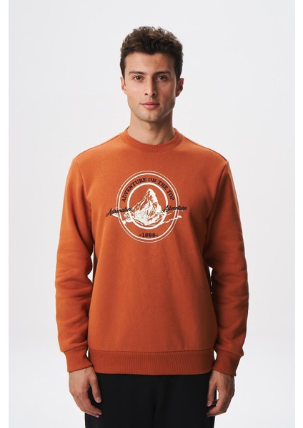 Baskılı Yazılı Regular Fit Şardonlu Erkek Bisiklet Yaka Sweatshirt K28124602901