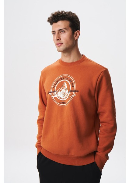 Baskılı Yazılı Regular Fit Şardonlu Erkek Bisiklet Yaka Sweatshirt K28124602901