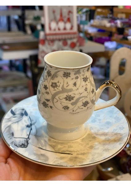 Siyah Beyaz Desenli Tek Kişilik Türk Kahvesi Fincanı