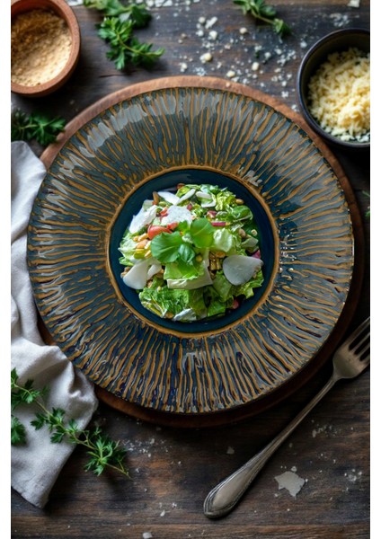 Mantra Porselen Makarna ve Salata Tabağı Çukur Dekoratif Tabak Mavi 28CM 1 Adet