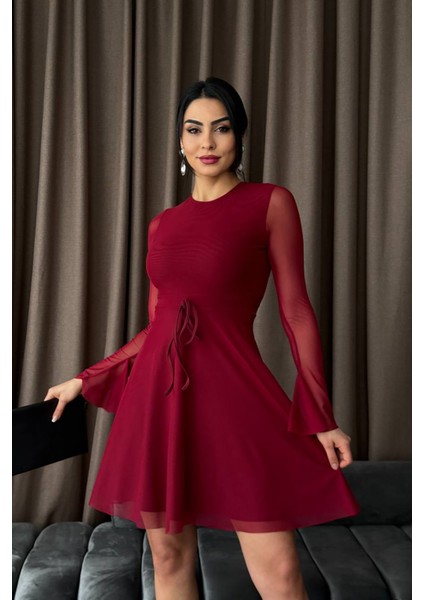 Kadın Sırt Dekolteli Tül Mini Elbise NBDF010