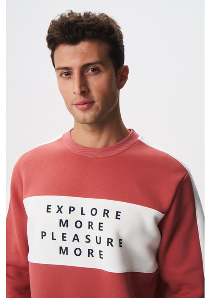 Erkek Regular Fit Yazılı Şardonlu 3 İplik Bisiklet Yaka Sweatshirt K28124602601
