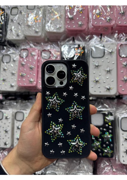 Yuax Apple iPhone 13 Uyumlu Kılıf Kabartmalı Parlak Yıldız Figürlü Silikon Case Siyah fiyatları