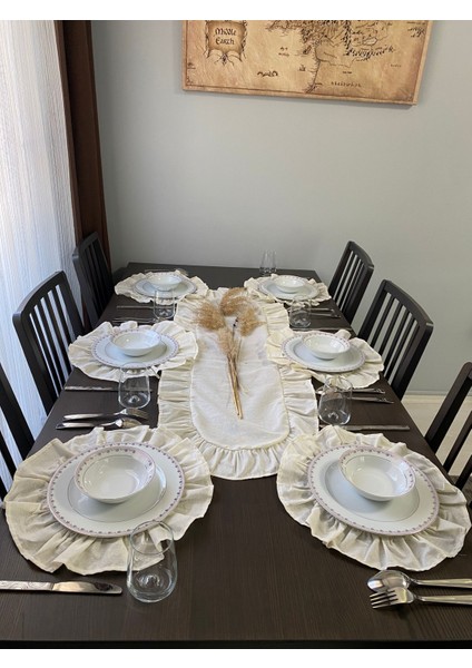 Fırfırlı Amerikan Servisi Yuvarlak 7 Parça (6 Adet Amerikan Servis 40 x 40 ve 1 Adet Runner 40 x 120) fiyatları