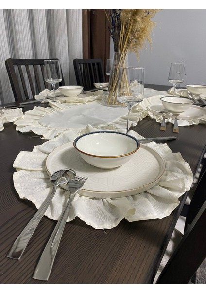 Fırfırlı Amerikan Servisi Yuvarlak 7 Parça (6 Adet Amerikan Servis 40 x 40 ve 1 Adet Runner 40 x 120) modelleri