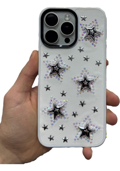 Yuax Apple iPhone 13 Uyumlu Kılıf Kabartmalı Parlak Yıldız Figürlü Silikon Case Beyaz