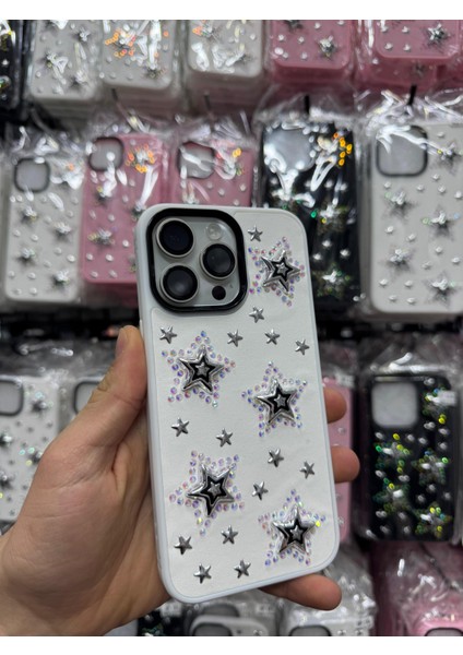 Yuax Apple iPhone 13 Uyumlu Kılıf Kabartmalı Parlak Yıldız Figürlü Silikon Case Beyaz modelleri