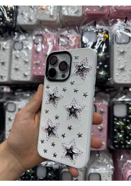 Yuax Apple iPhone 13 Uyumlu Kılıf Kabartmalı Parlak Yıldız Figürlü Silikon Case Beyaz fırsatları