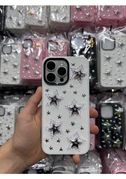 Yuax Apple iPhone 13 Uyumlu Kılıf Kabartmalı Parlak Yıldız Figürlü Silikon Case Beyaz indirimleri