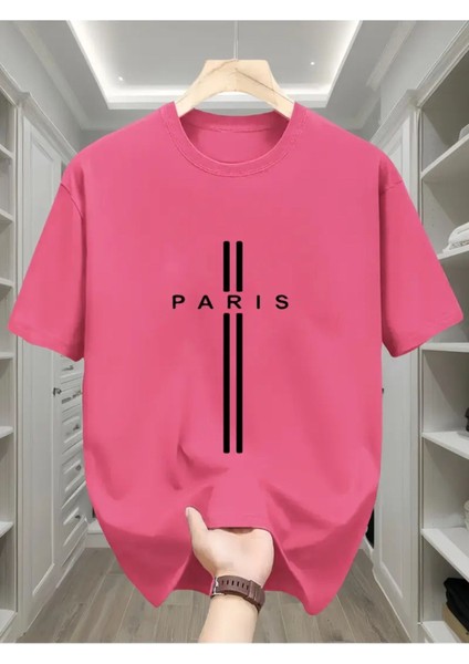 Paris Dik Çizgi Baskılı Özel Tasarım Unisex Tshirt