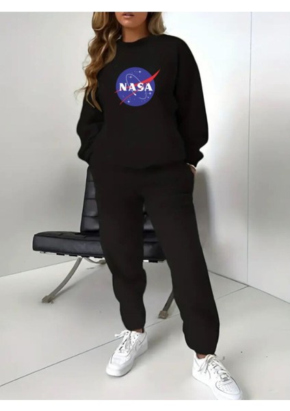 Eşofman Takımı Nasa Baskılı Ünisex Kışlık Sweatshirt ve Eşofman Altı 2 Li Set Combin Takım Pamuklu