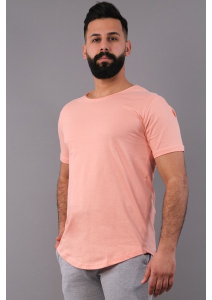 Pudra Rengi Erkek Tişört Oval Kesimli Slim Fit Tişört Standart Kesim (Psokt-S)