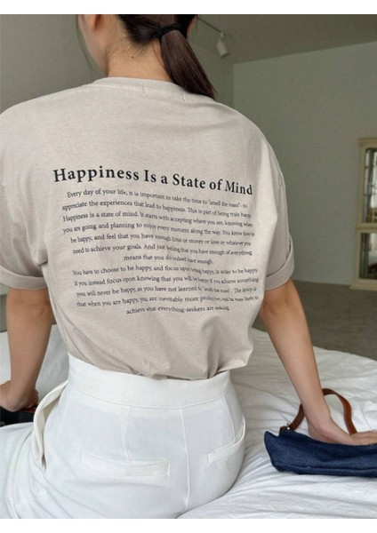 Happiness Is A State Of Mind Baskılı Oversize Tshirt