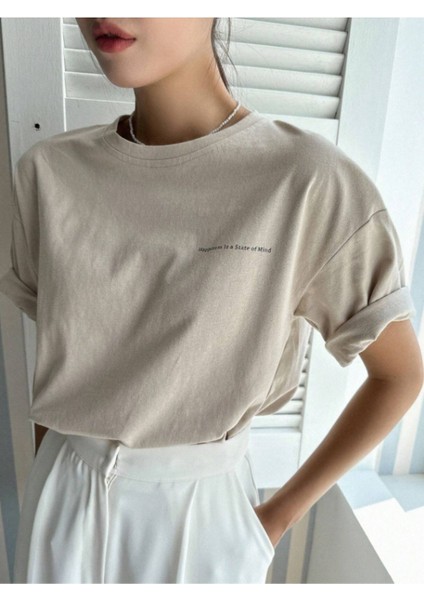 Happiness Is A State Of Mind Baskılı Oversize Tshirt fiyatları