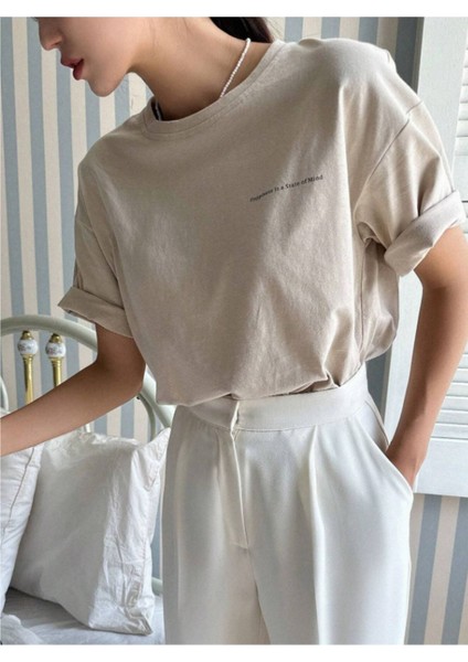 Happiness Is A State Of Mind Baskılı Oversize Tshirt modelleri