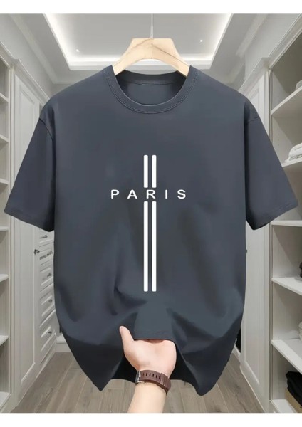 Paris Dik Çizgi Baskılı Özel Tasarım Unisex Tshirt